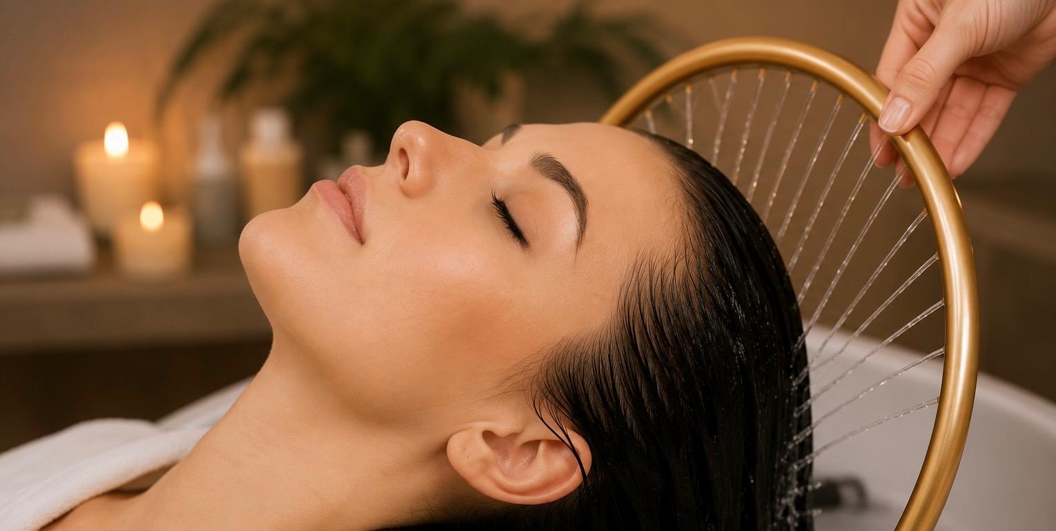 Head Spa Kopfhautbehandlung mit goldenem Wasserbogen bei Lash & Spa Schmidt